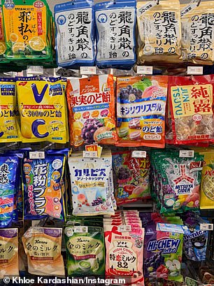 She also snapped a picture of sugary gummies and candies on display at a market