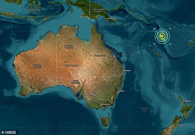 The magnitude 7.3 quake struck the Pacific nation of Vanuatu about 8.45pm Monday