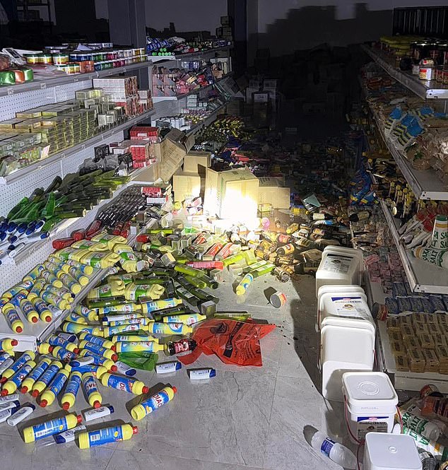 The supermarket on the island was hit hard with shelves toppled over