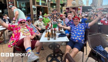 Stephen Dahl with his friends and family in Benidorm