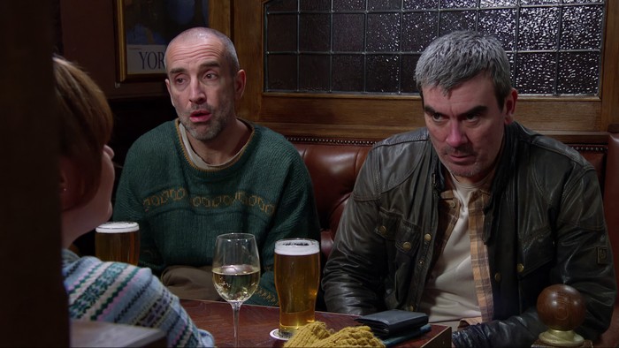 17_03_coro_cain_joe_lydia_04 Sam and Cain Dingle sat in the Woolpack.
