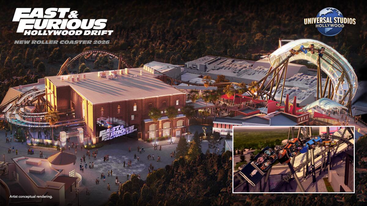 An artist rendering of Universal Studios Hollywood's Fast & Furious: Hollywood Drift.