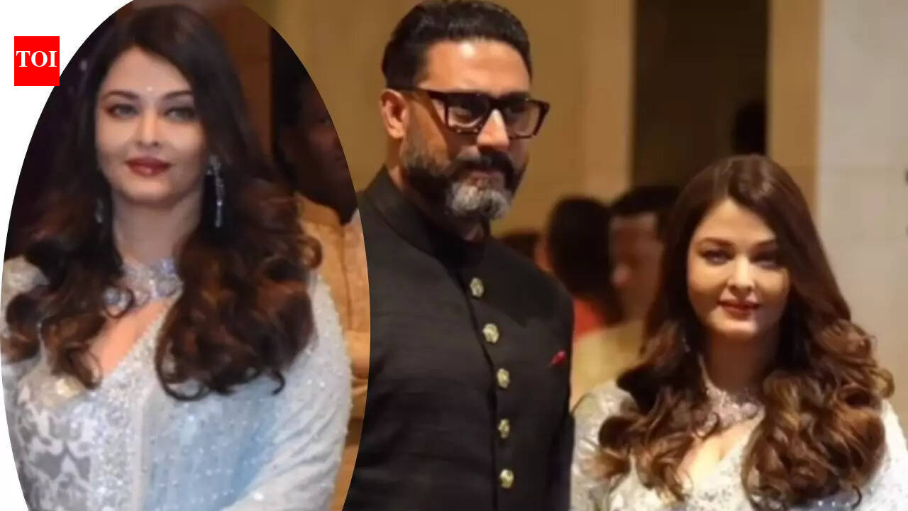 Netizens say 'perfectly co-ordinated couple' as Aishwarya Rai Bachchan stuns in a powder blue anarkali with Abhishek Bachchan | Hindi Movie News