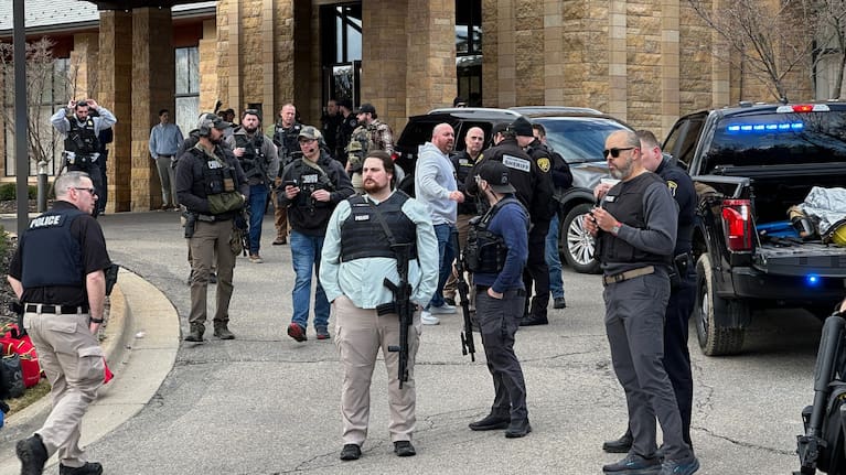 Law enforcement respond to a call at Temple Israel synagogue in West Bloomfield Township, Michgan. 
