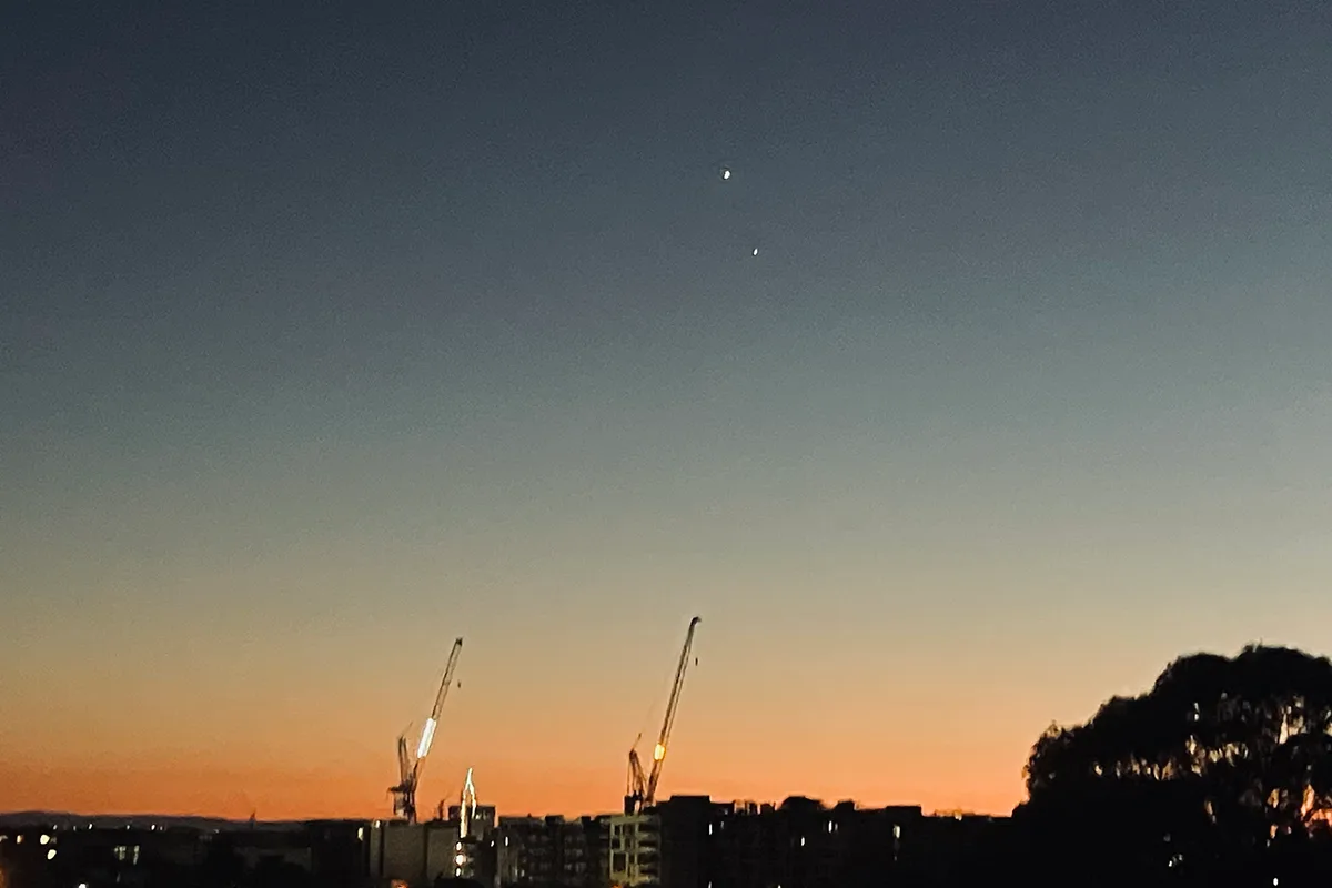 Joachim Geaney captured this image of Venus and Jupiter on the morning of 11 August 2025, 06:30 local time, Brunswick East, Melbourne, Australia