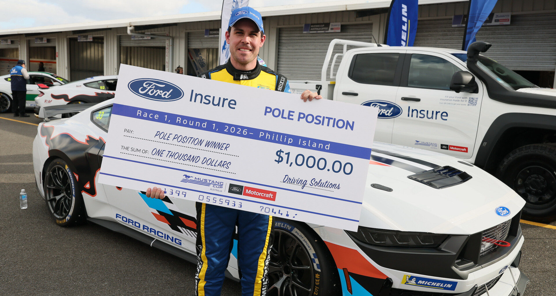 Supercars driver Aaron Cameron claims first Mustang Cup pole position at Phillip Island