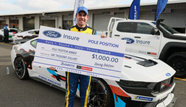 Supercars driver Aaron Cameron claims first Mustang Cup pole position at Phillip Island