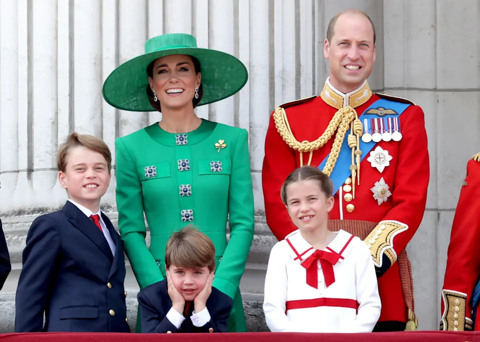 Prince George, Prince Louis, Princess Charlotte, Prince William and Princess Kate on the balcony at Trooping the Colour