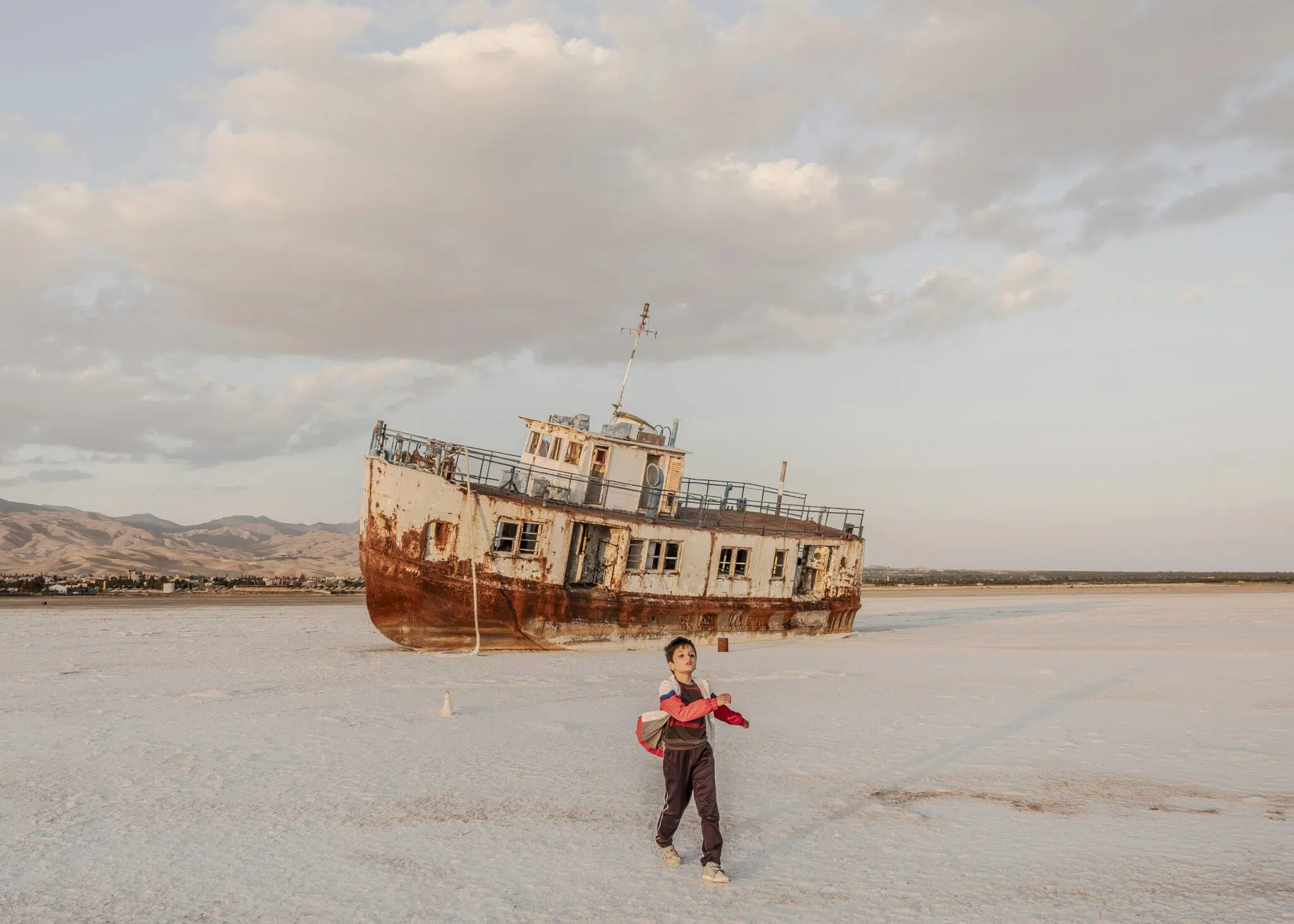 This vessel was used for many years to transport people and goods between East and West Azerbaijan, but due to the gradual drying of Lake Urmia, it is now stranded on the salt flats.