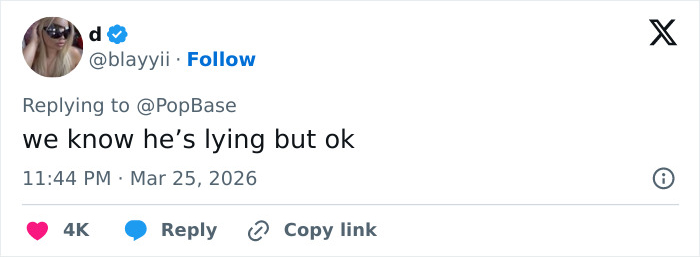 Tweet from user blayyii replying to PopBase, discussing the security guard at the center of Chappell Roan's debacle.