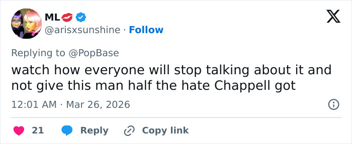 Tweet discussing the security guard involved in Chappell Roan and Jude Law's daughter's incident, highlighting public reactions.