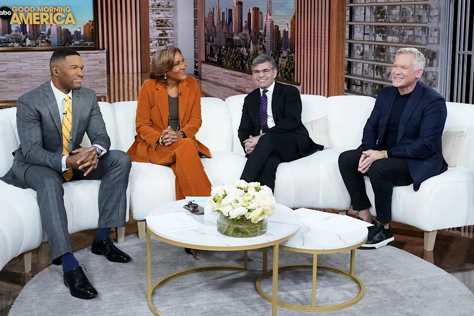 Michael Strahan, Robin Roberts, George Stephanopoulos and Sam Champion on 'Good Morning America' on Feb. 17.Credit: ABC/Getty