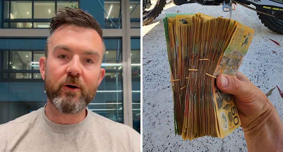 Financial advisor Ben Nash pictured and lots of Australian cash being held.