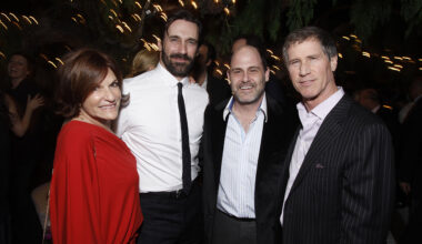 Lionsgate Television COO Sandra Stern, actor Jon Hamm, Mad Men series creator and executive producer Matthew Weiner and Lionsgate CEO Jon Feltheimer attend the Lionsgate Golden Globe Party at Polo Lounge at The Beverly Hills Hotel on January 16, 2010 in Beverly Hills, California.
