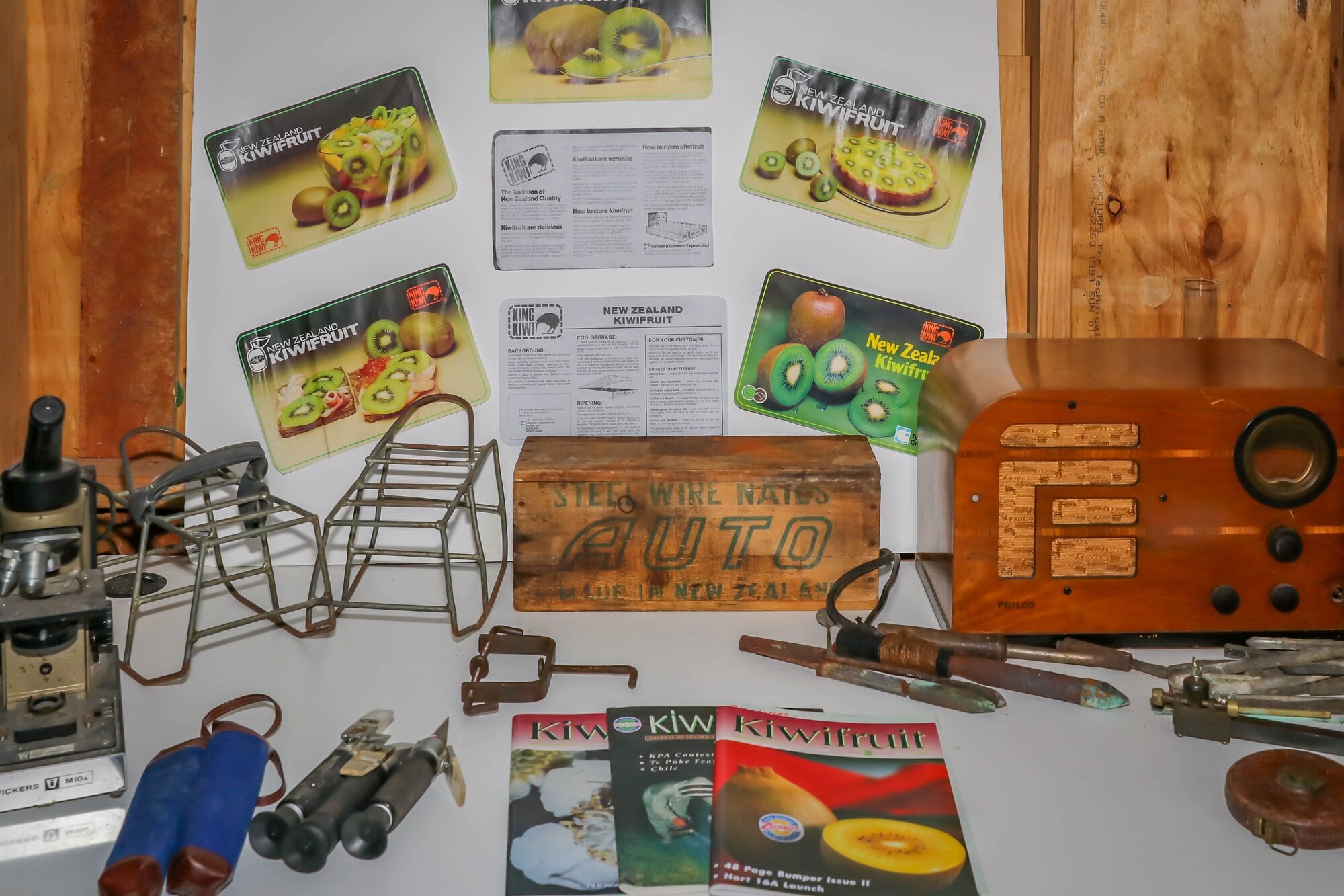 Items that will be on display inside the Kiwifruit Capital of the World Te Puke Heritage Visitor Centre to open in May. Photo / Kelly O’Hara