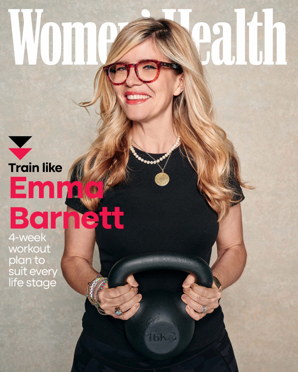 womens health magazine cover featuring a kettlebell and a fitness theme