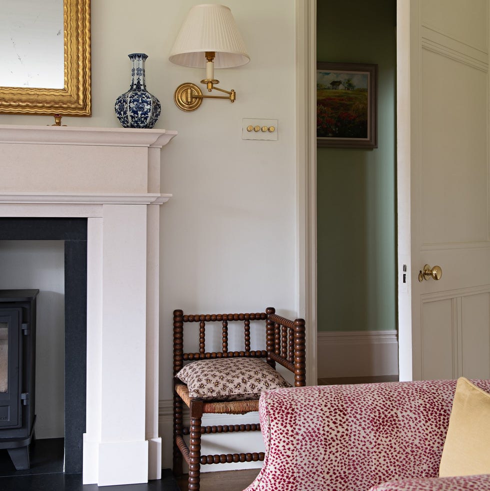 a living room with a fireplace