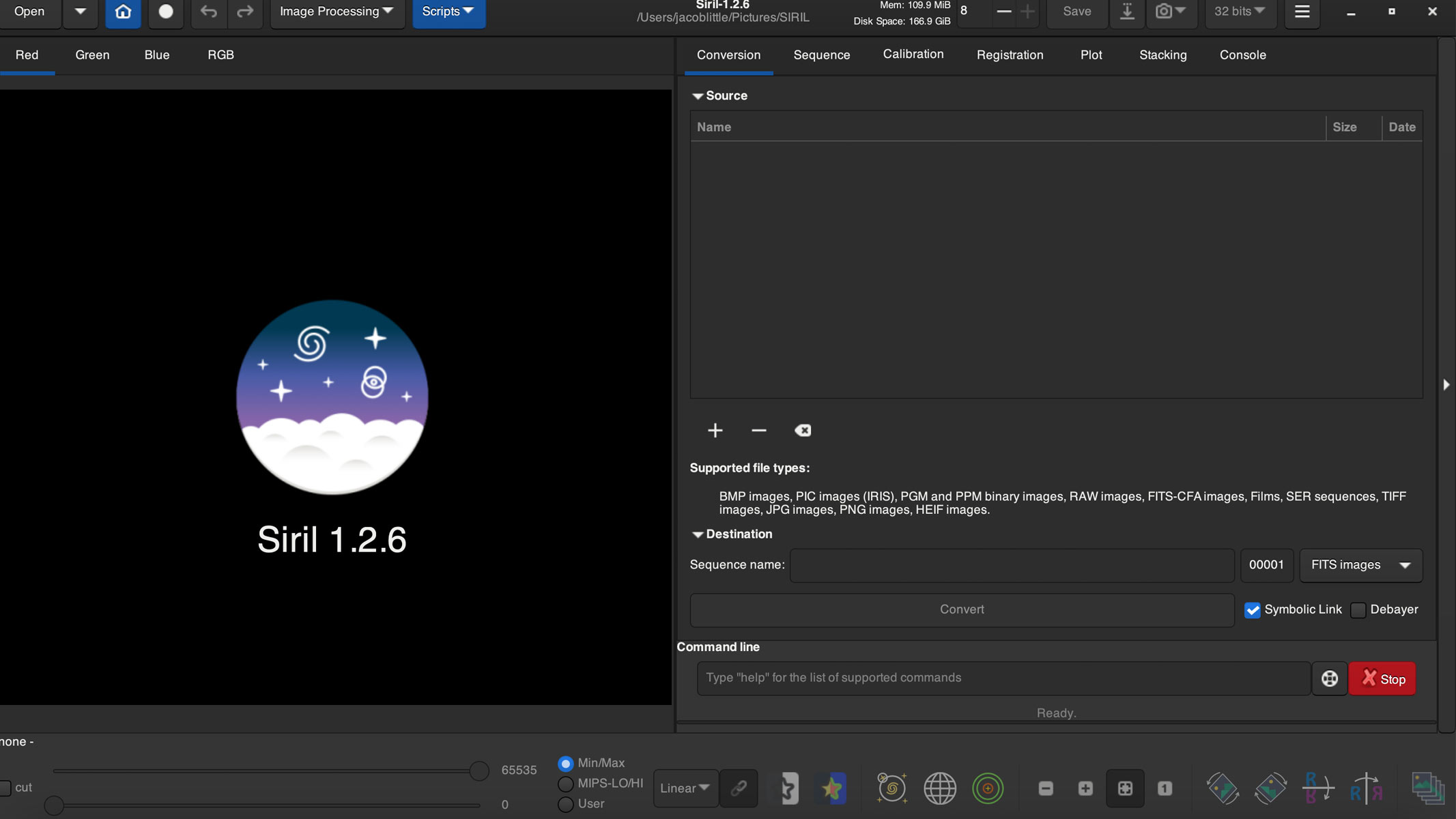 A screenshot of the user interface of the Siril software.