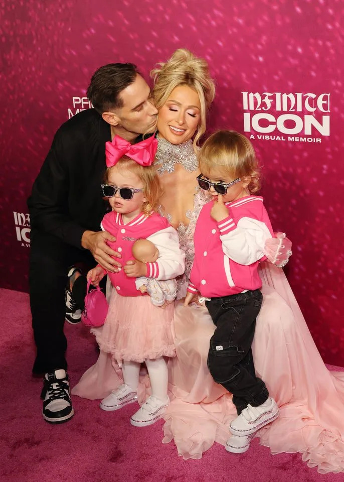 Carter Reum, London Marilyn Hilton Reum, Paris Hilton, and Phoenix Barron Hilton Reum attend the world premiere of 