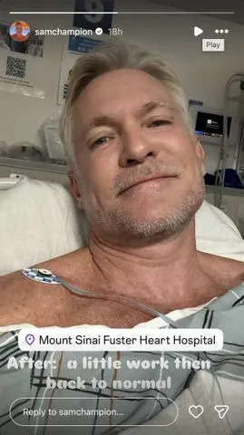 Sam Shampion shares an update from his hospital bed after a procedure at Mount Sinai on March 22.Credit: Sam Champion/Instagram