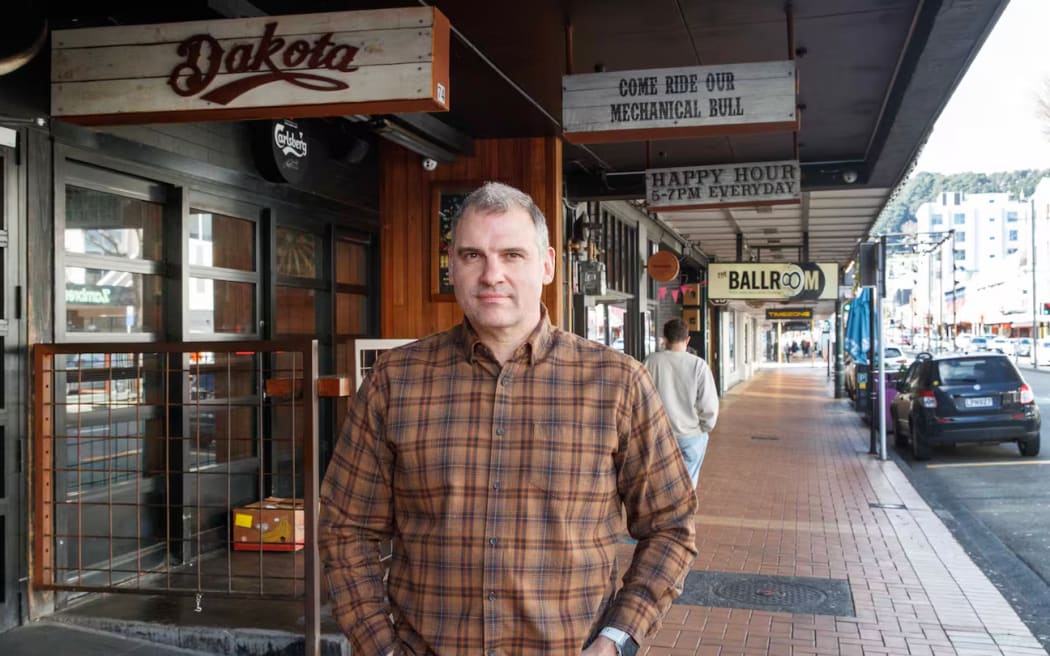 Jose Ubiaga outside his Dakota Bar on Courtenay Place, Wellington, which was caught serving alcohol to 16-year-olds.
