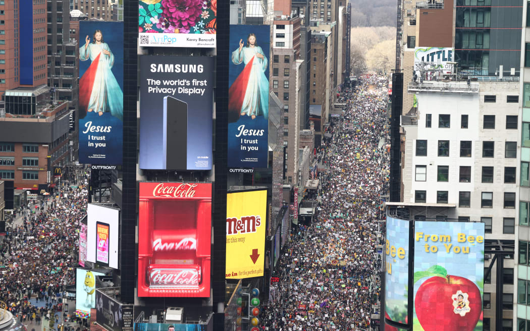 Protesters descend on Times Square during the 