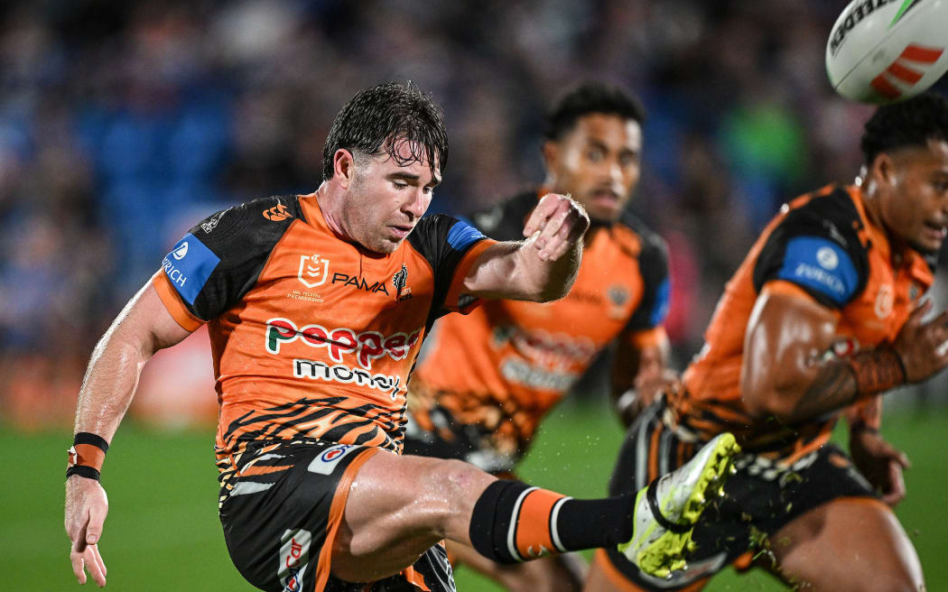 Jock Madden of Wests Tigers, NZ Warriors v Wests Tigers, round 4 of the NRL Telstra Premiership rugby league match at Go Media Stadium.
