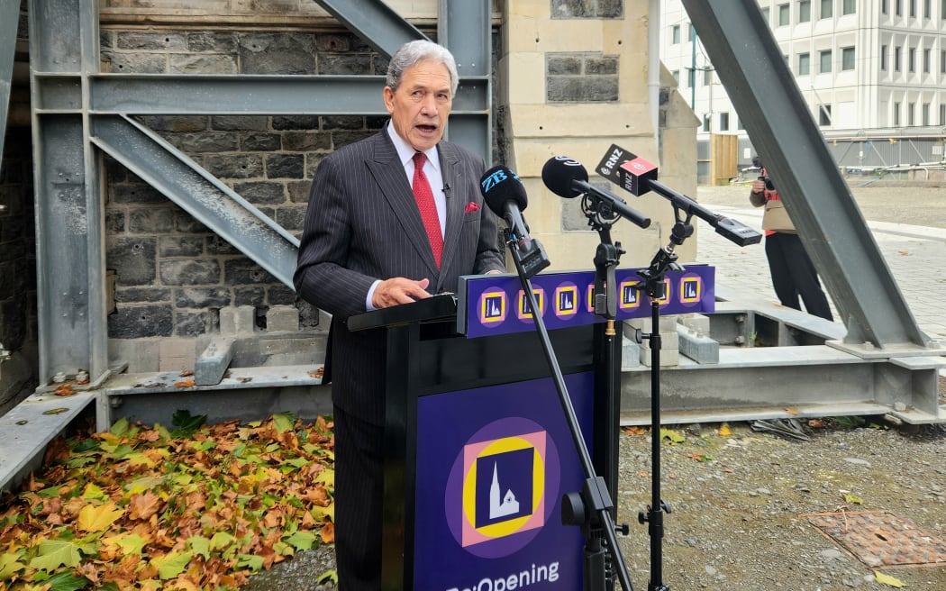 Winston Peters at a campaign announcement in Christchurch on Friday, where he has committed $15 million to completing the rebuild of Christ Church Cathedral if New Zealand First is part of the next government.