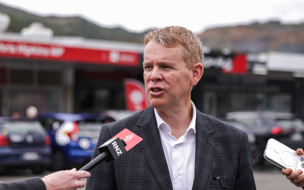 Labour leader Chris Hipkins speaks to reporters.