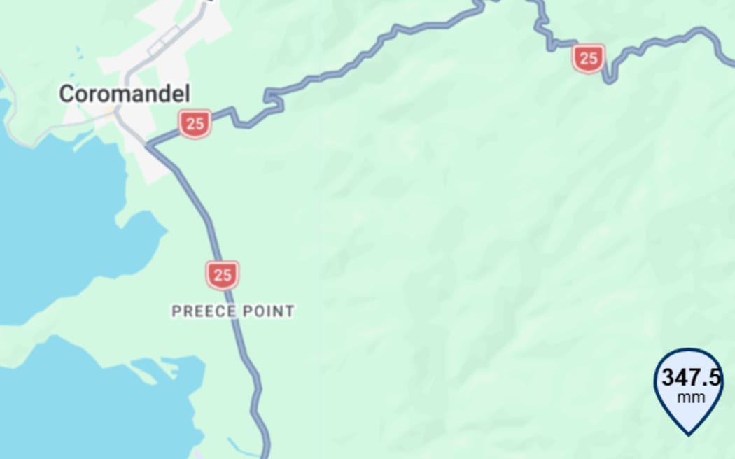 The Castle Rock storm tracker in perspective to Coromandel town