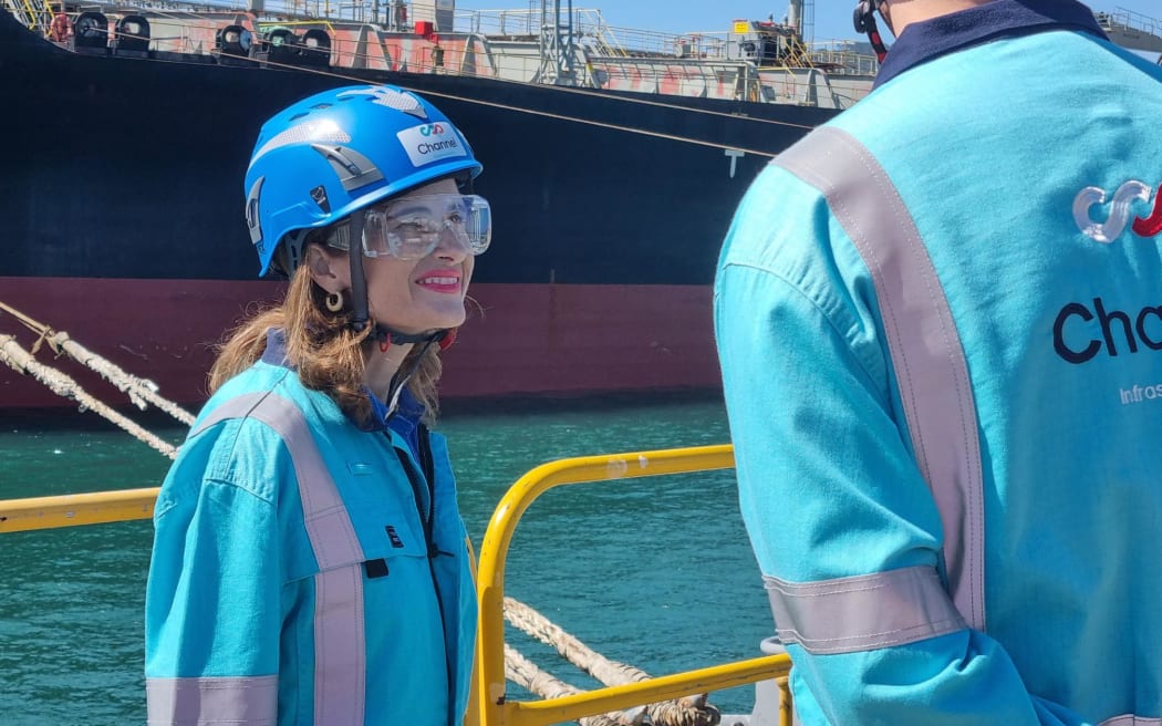 Finance Minister Nicola Willis speaks at Marsden Point.