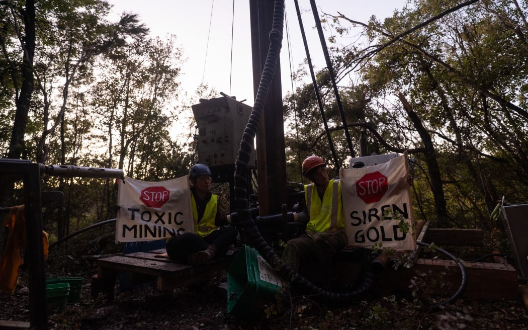 Protesters occupy the drilling site in Sams Creek, in the Upper Tākaka Valley.