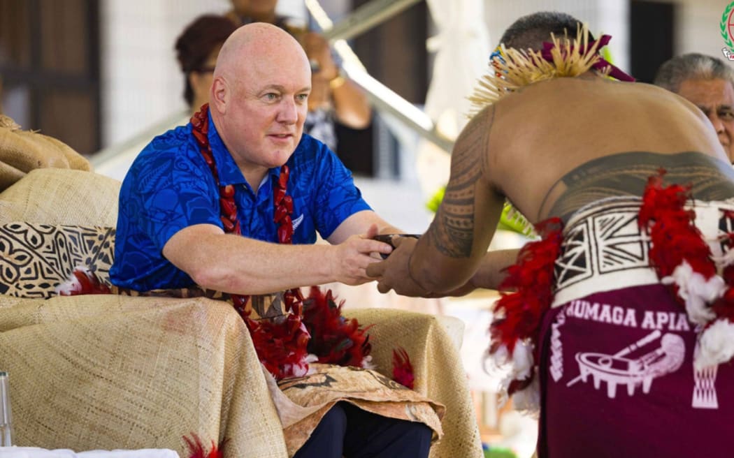 New Zealand PM Christopher Luxon was bestowed the Tuisinavemauluomoto’otua title by the village of Apia on Monday. 16 March 2026