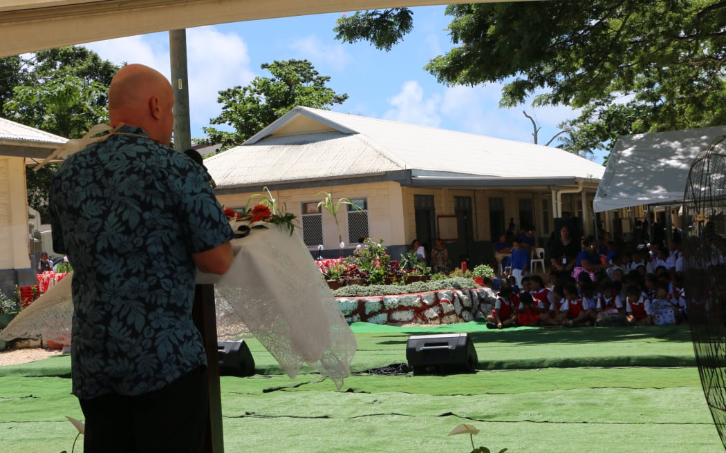 NZ Prime Minister Christopher Luxon speaks at Nuku'alofa Government Middle School in Tonga.