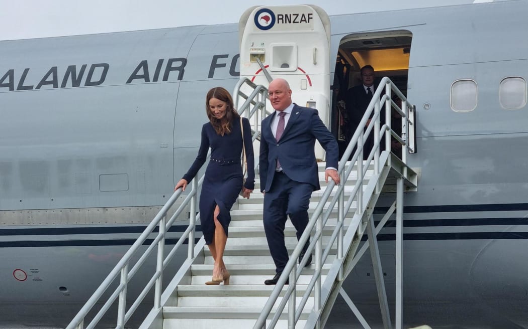 NZ Prime Minister Christopher Luxon arrives in Nuku’alofa, Tonga with his wife Amanda on 17 March 2026.