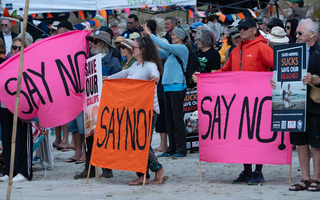Protestors make their feelings clear about a proposed sand mining operation.