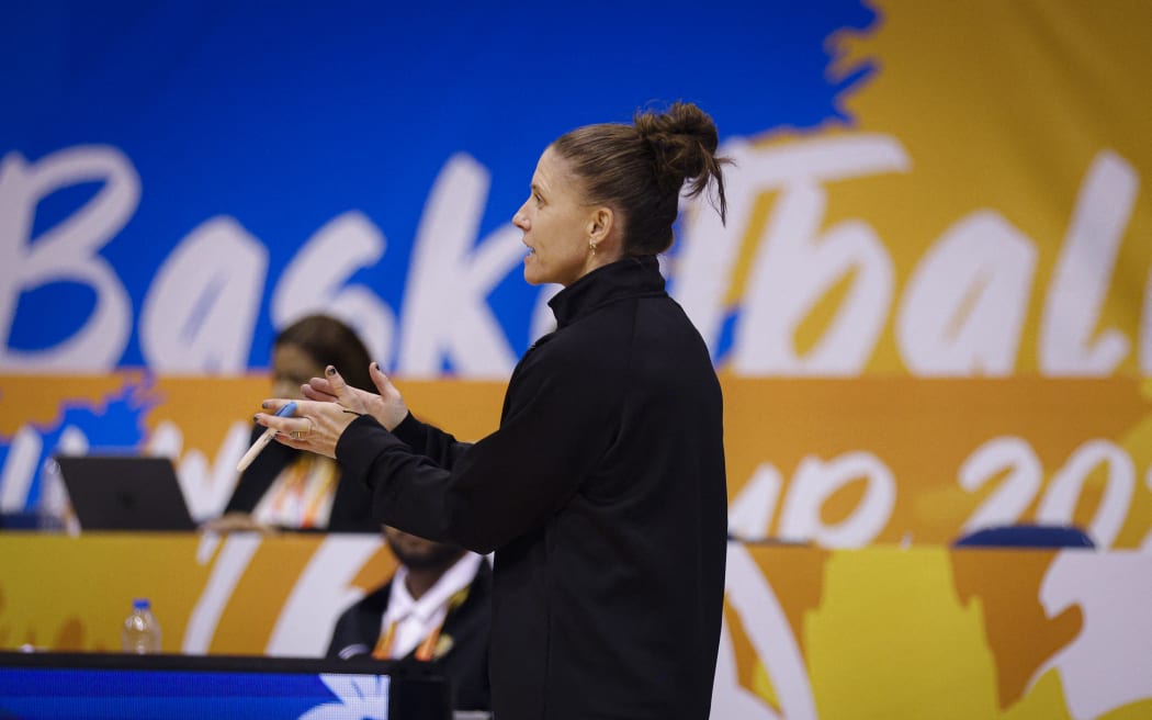 Natalie Hurst is the head coach of New Zealand during the game at the 2026 FIBA World Cup Qualifying Tournament between New Zealand and Italy in San Juan, Puerto Rico, on March 12, 2026, at Coliseo Jose Miguel Agrelot. (Photo by Edgardo Medina/NurPhoto) (Photo by Edgardo Medina / NurPhoto via AFP)