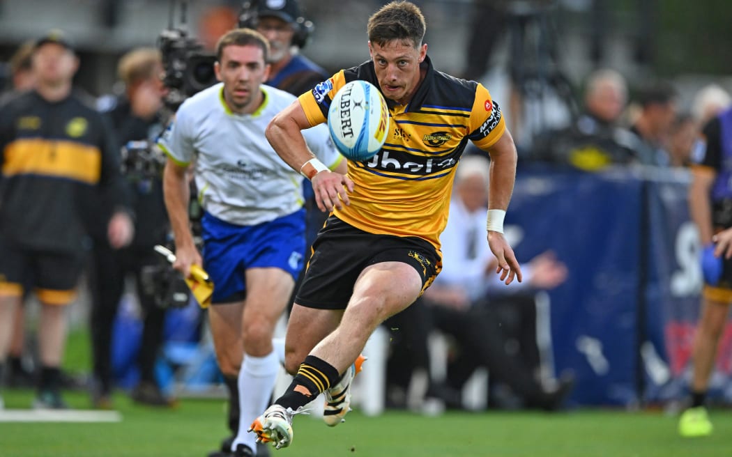 Hurricanes half back Cam Roigard kicks, Super Rugby Pacific, Hurricanes v Western Force, McLean Park, Napier. Friday 13 March, 2026
© Mandatory credit: Kerry Marshall / www.photosport.nz