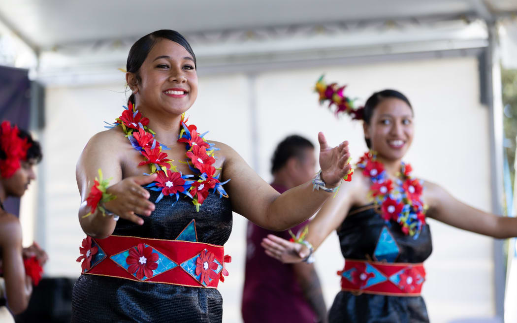 Performers take the stage during Auckland’s annual Pasifika Festival at Western Springs, celebrating Pacific culture through dance and traditional dress.