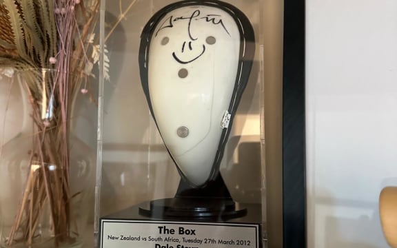 Kane Williamson's box that was split when he was hit by a delivery from Dale Steyn.