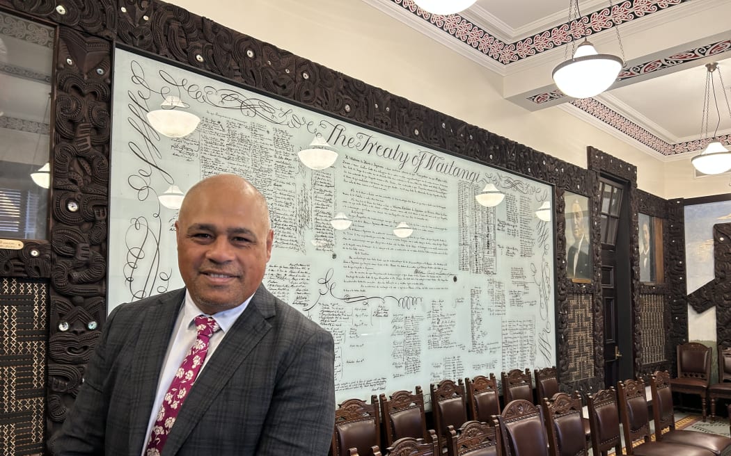 Peeni Henare stands in Matangireia at Parliament.