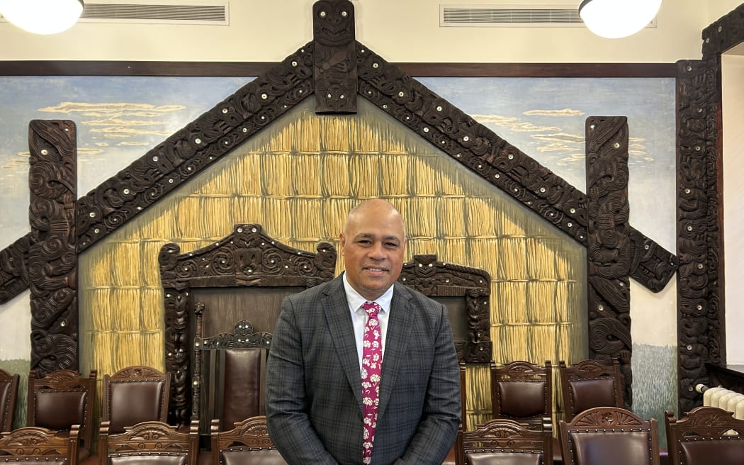 Peeni Henare stands in Matangireia at Parliament.