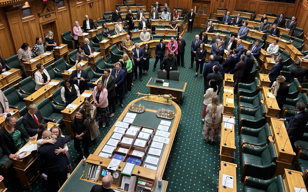Peeni Henare is congratulated after his valedictory speech.