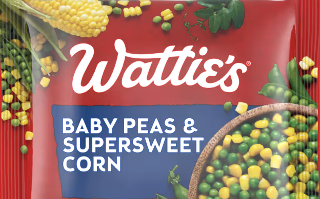 A bag of Watties frozen peas and corn.