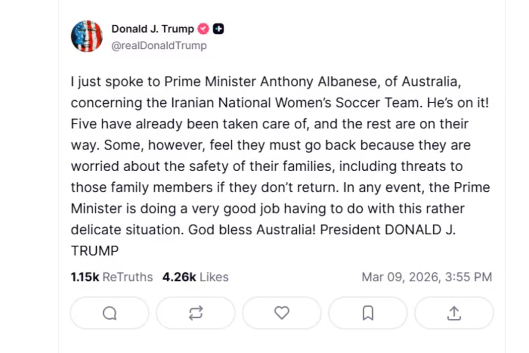 Donald Trump's Truth Social post. (Truth Social)