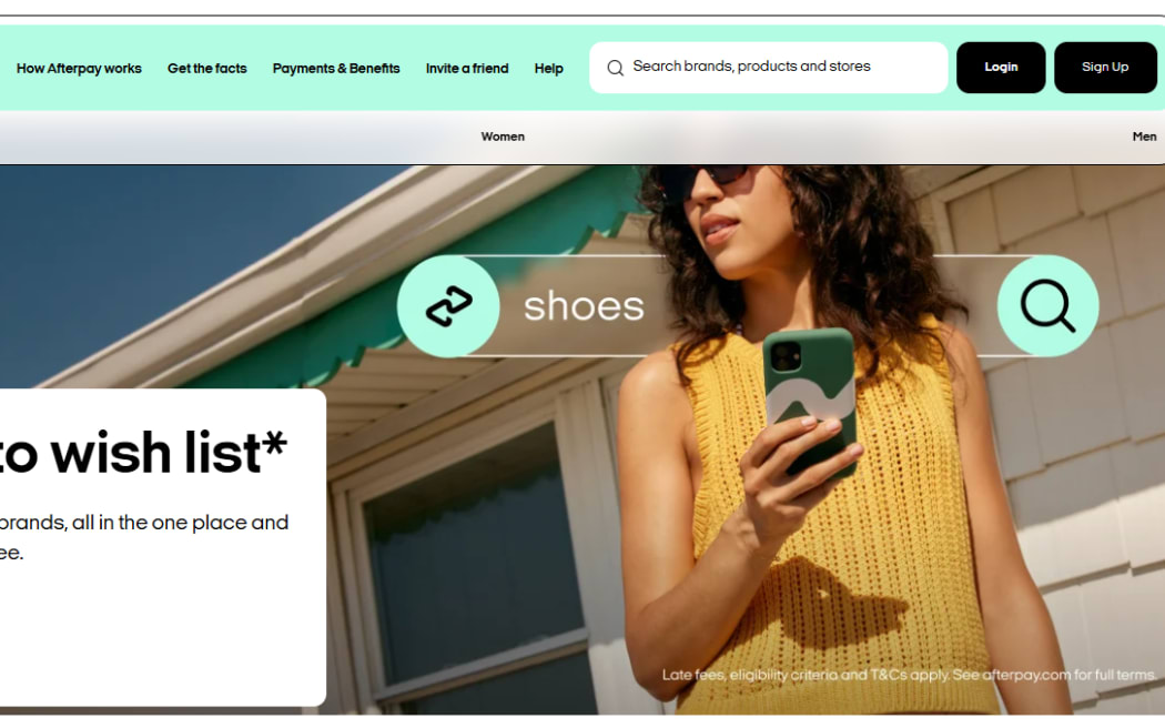 A screenshot of the Buy Now Pay Later site Afterpay