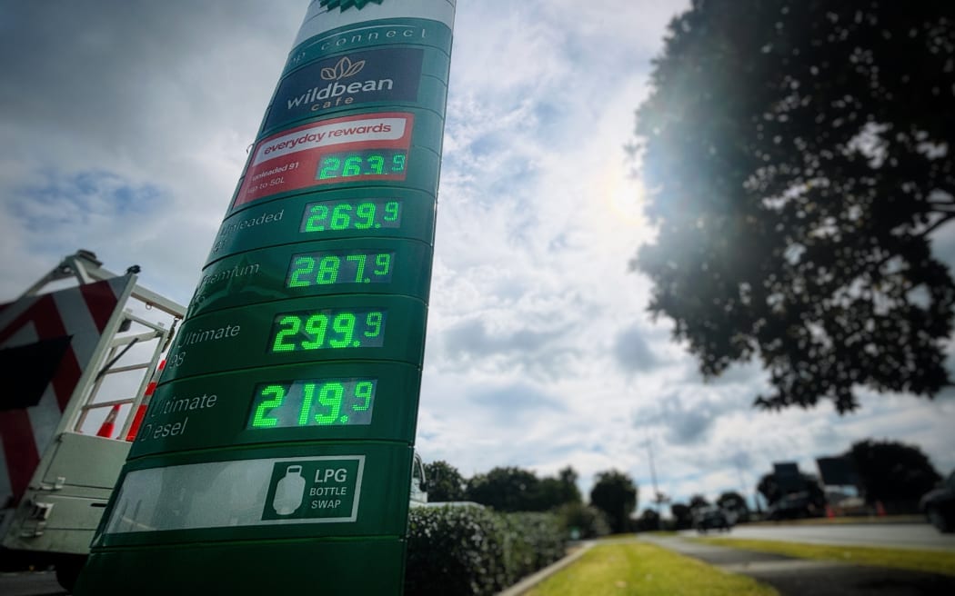 Price for fuel at a BP station in Auckland's Botany on Monday, 9 March 2026.