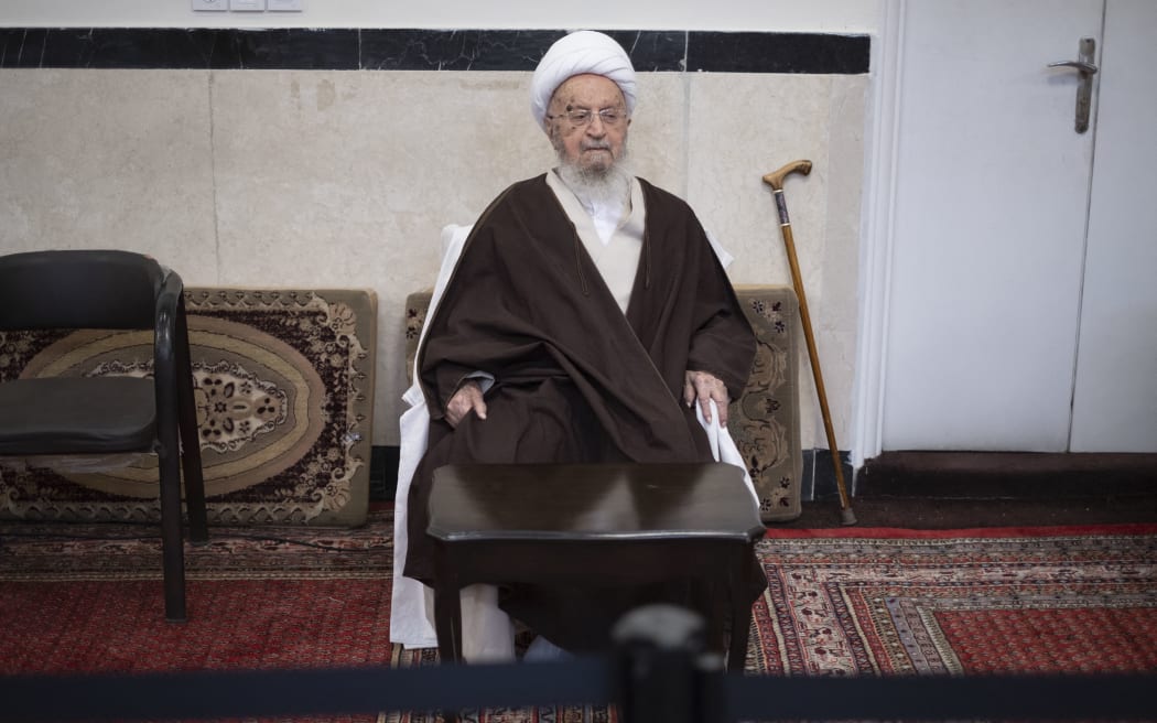 Grand Ayatollah Naser Makarem Shirazi is attending a turban-wearing ceremony at a seminary in the holy city of Qom, 145 km (90 miles) south of Tehran, on February 8, 2024.