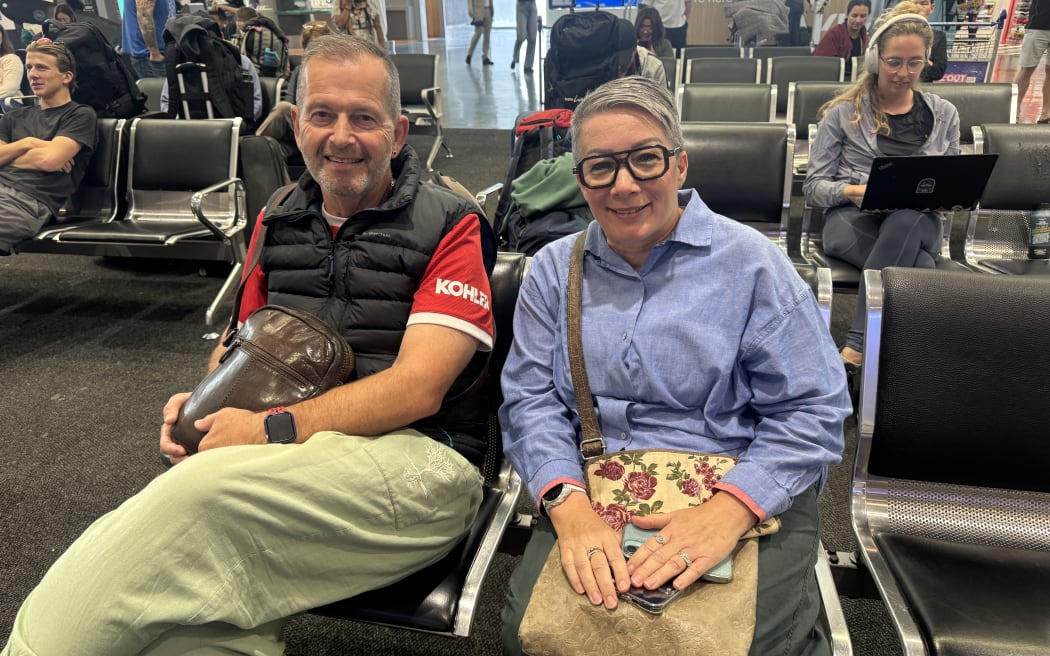 Michelle and Mark Frankham were at the airport to support friends who were arriving on the flight from Dubai.