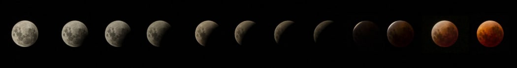 The moon at different stages of eclipse.